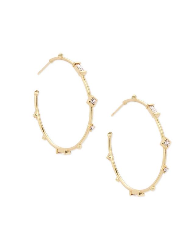 Kendra Scott Rhoan Gold Hoop Earrings in White Crystal The